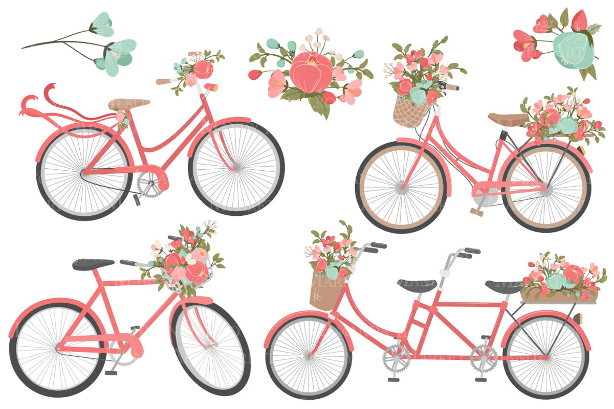 Mint & Coral Floral Bicycles, an Illustration by Amanda Ilkov (Photo 3 of 5)