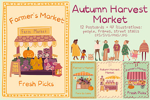 Autumn farm market Postcards Clipart, a Person Illustration by Carpet Tapete Pretzel