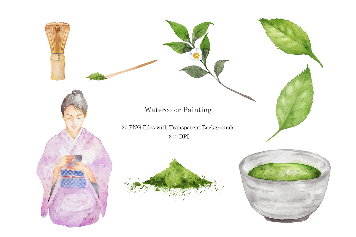 Japanese Matcha Watercolor – 20 PNG, a Food Illustration by Gallery House (Photo 3 of 5)