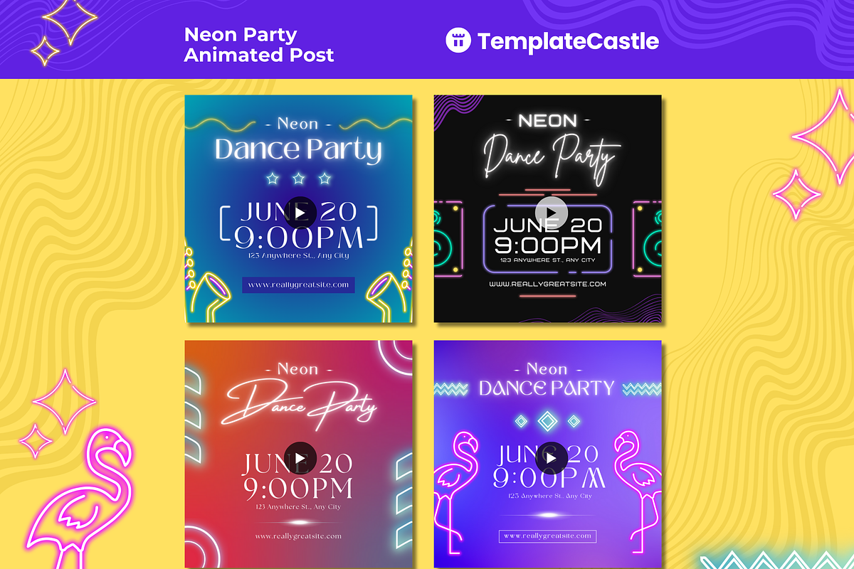 Neon Dance Party Instagram Posts, a Templates & Theme by TemplateCastleStore (Photo 1 of 9)