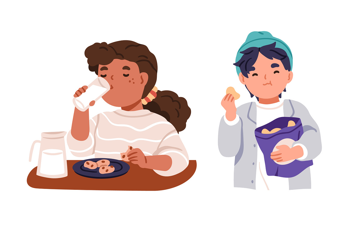 Cute happy kids eating food set, a Person Illustration by Good Studio (Photo 4 of 5)