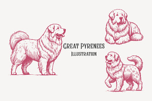Elegant Vintage Great Pyrenees, an Animal Illustration by MkStudio