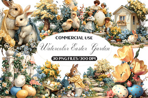Watercolor Easter Garden Clipart, an Illustration by Black Bird Studio