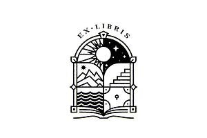 Ex Libris Bookplate Window Vector