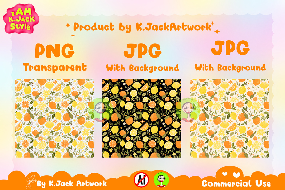 Boho Citrus Bliss Seamless Pattern, a Background Graphic by K.JackArtwork (Photo 2 of 8)
