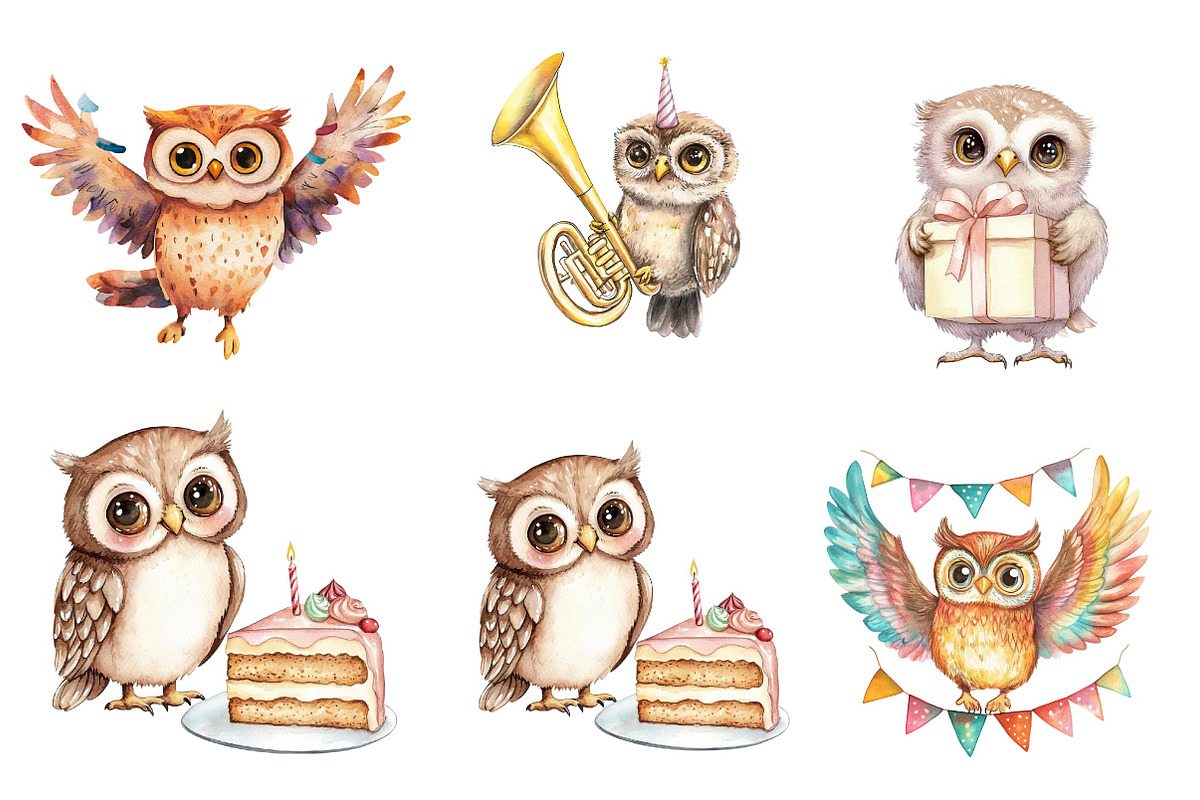 Baby Owl Clipart, Birthday Owl Party, an Illustration by CreationArt (Photo 4 of 5)