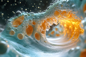 Captivating ocean wave with bubbles, a Photo by Tanuart