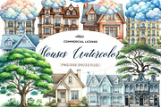 Houses watercolor clipart, an Illustration by CreationArt (Thumbnail 1 of 5)