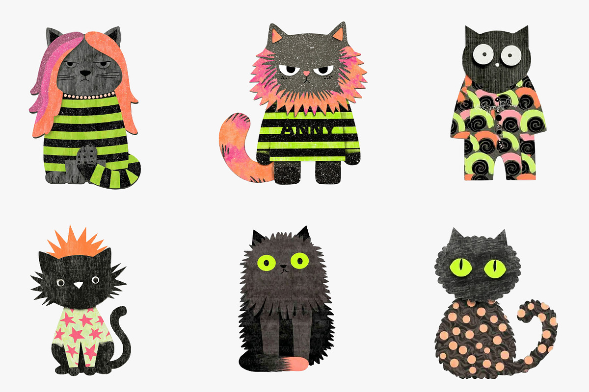 Whimsical Cat Clipart, an Illustration by CreationArt (Photo 3 of 5)