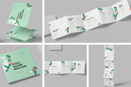 5 Accordion Square Flyer Mockups, an Advertising Mockup by megostudi0