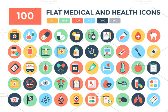 100 Flat Medical And Health Icons