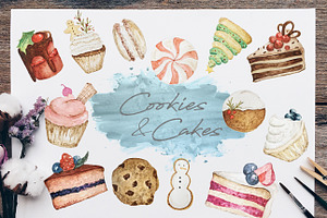Cake and Cookies Watercolour