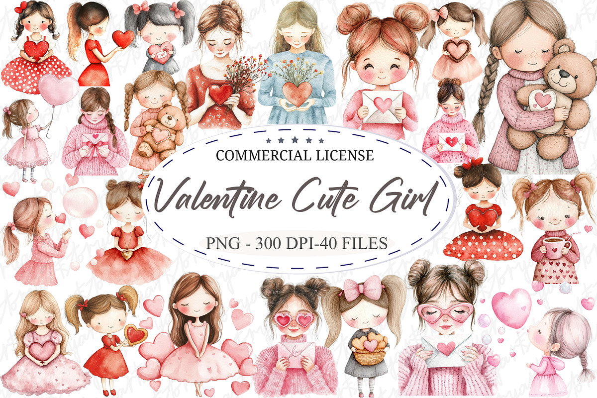 Valentine Cute Girl Clipart, an Illustration by designcity5 (Photo 1 of 5)