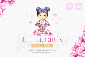 Little girls and pink flowers
