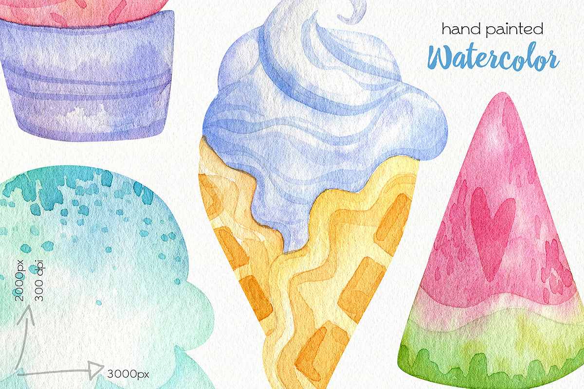Watercolor Ice Cream Clipart, an Illustration by OllyKo Art (Photo 6 of 6)