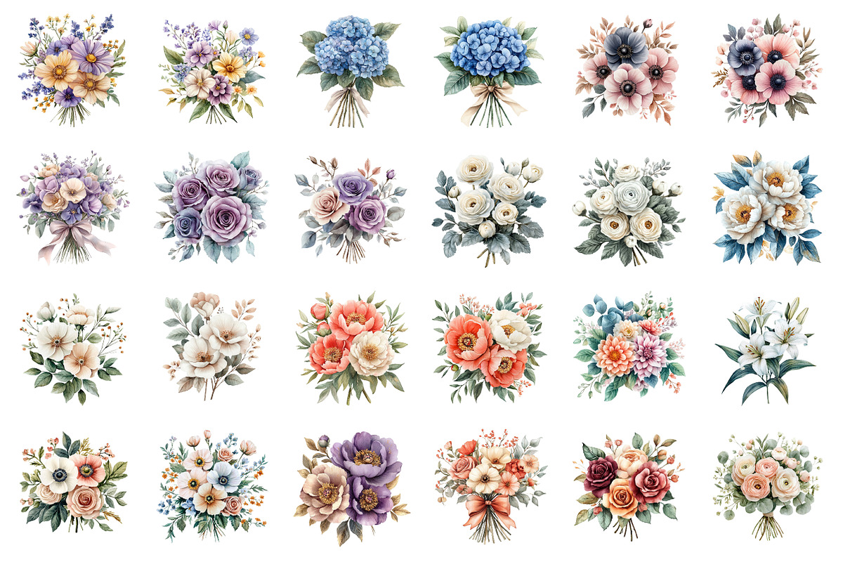 Elegant Watercolor Flower Bouquets, an Illustration by SinaCreation (Photo 2 of 7)