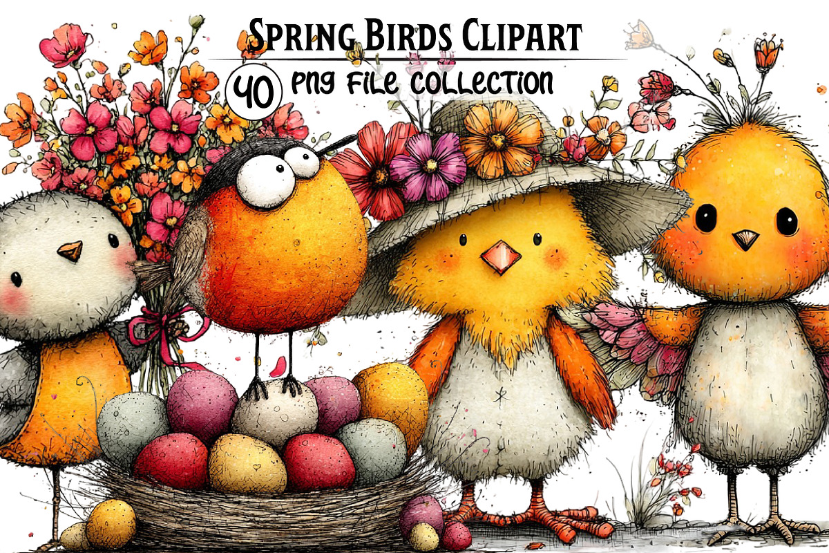 Whimsical Spring Birds Clipart, an Illustration by Dream Creation (Photo 1 of 5)