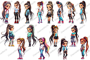 Cute Ponytail Girls Clipart, an Object Graphic by DreamerStarCo (Thumbnail 2 of 7)