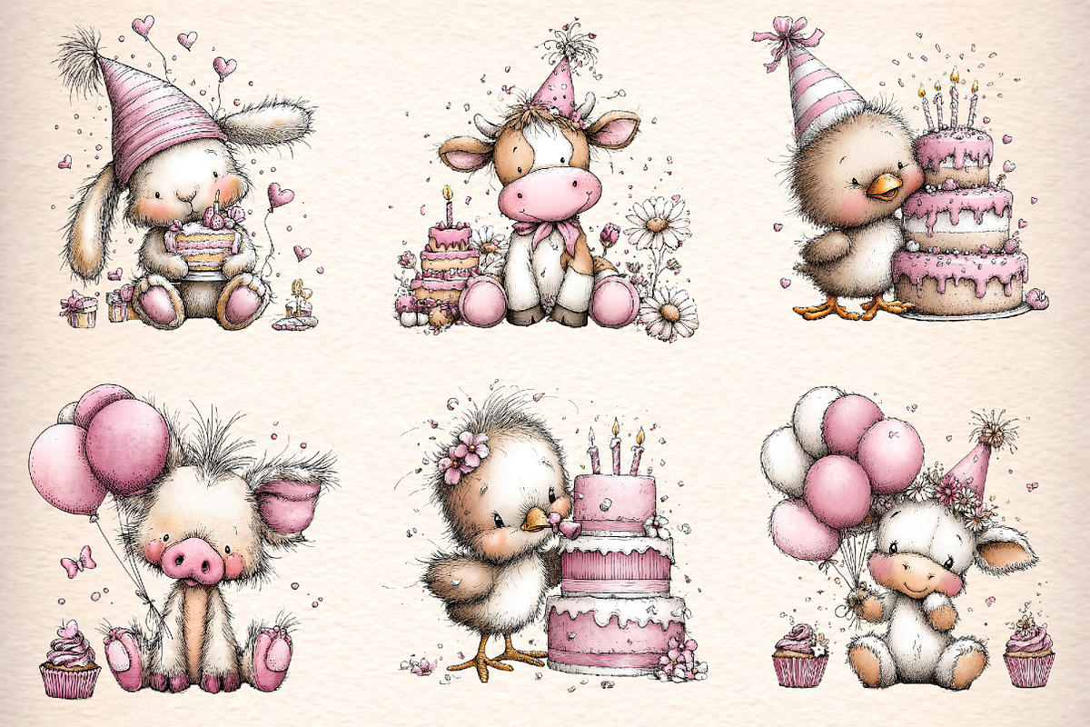 Funny Farm Animals Birthday Clipart, an Illustration by Digital Artistic99 (Photo 4 of 11)