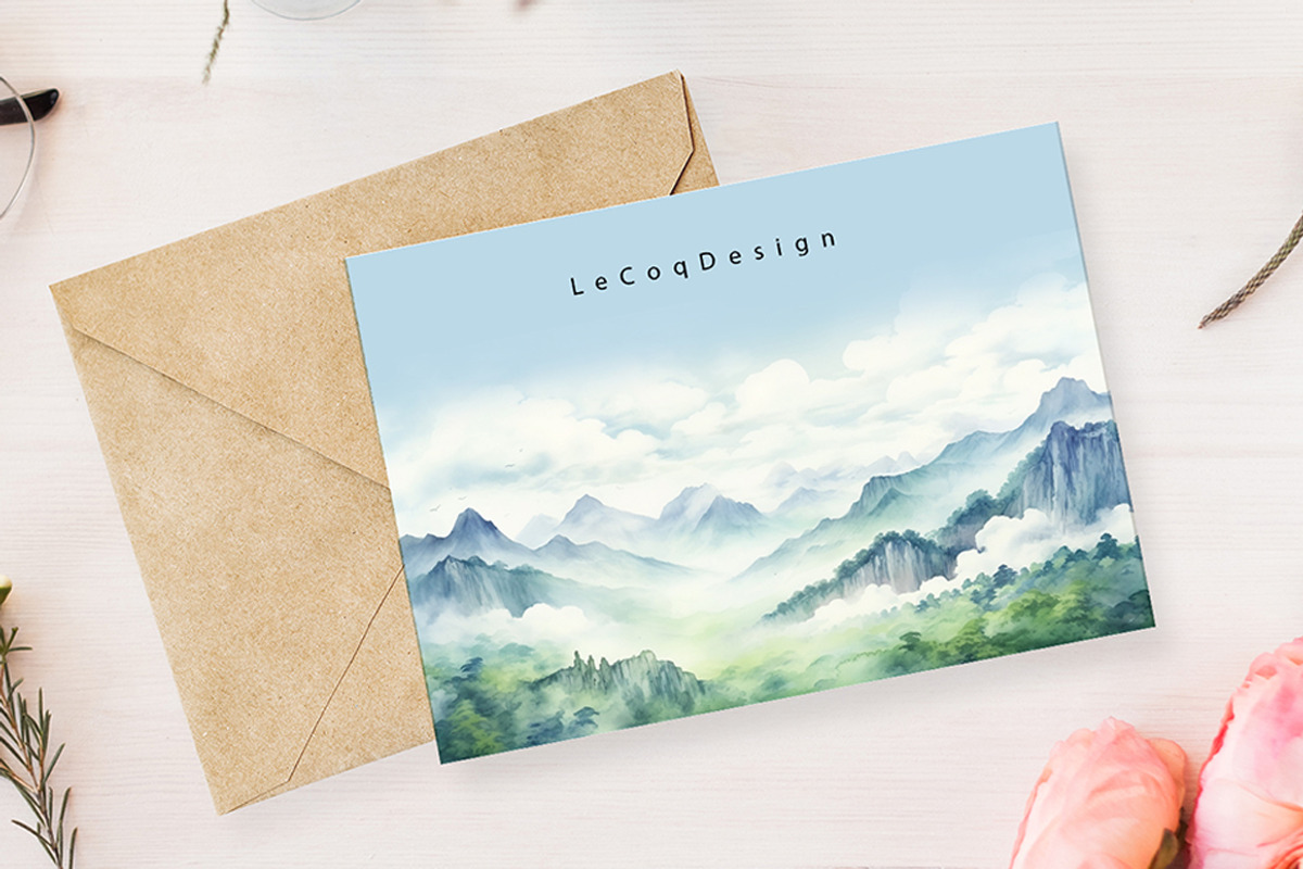 Foggy Forest Watercolor Mountains, a Decorative Illustration by LeCoqDesign (Photo 5 of 5)