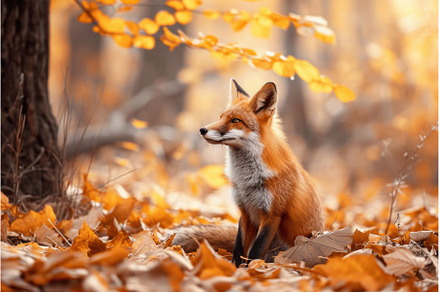 Majestic red fox in autumn forest, an Animal Photo by Ylivdesign
