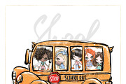 Back to School Bus Nerd Girls PNG, an Education Illustration by KaramfilaS (Thumbnail 4 of 5)