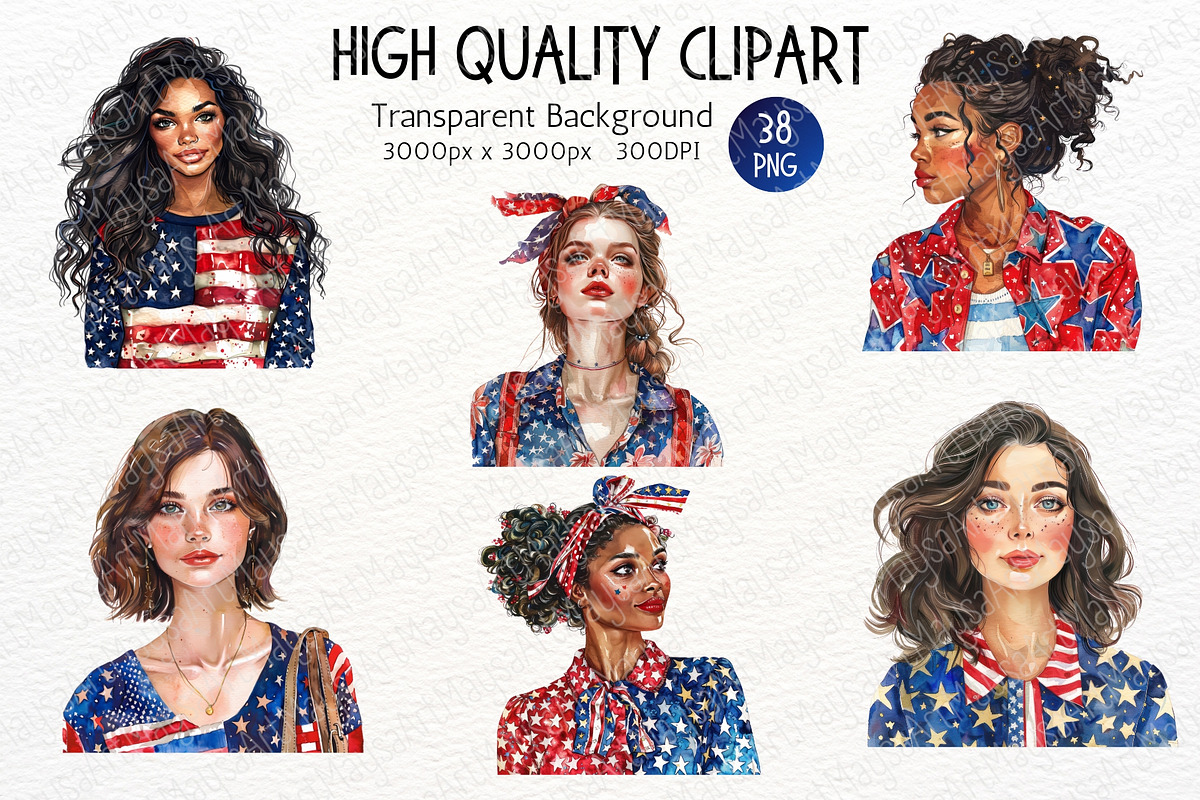 4th of July Watercolor Clipart PNG, a Decorative Illustration by Maysa Art (Photo 2 of 5)