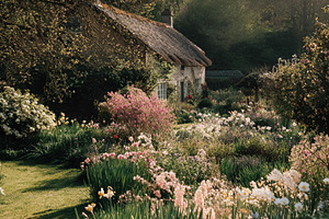 Traditional English country cottage with thatched roof and vibra, a Photo by Studio ANNA