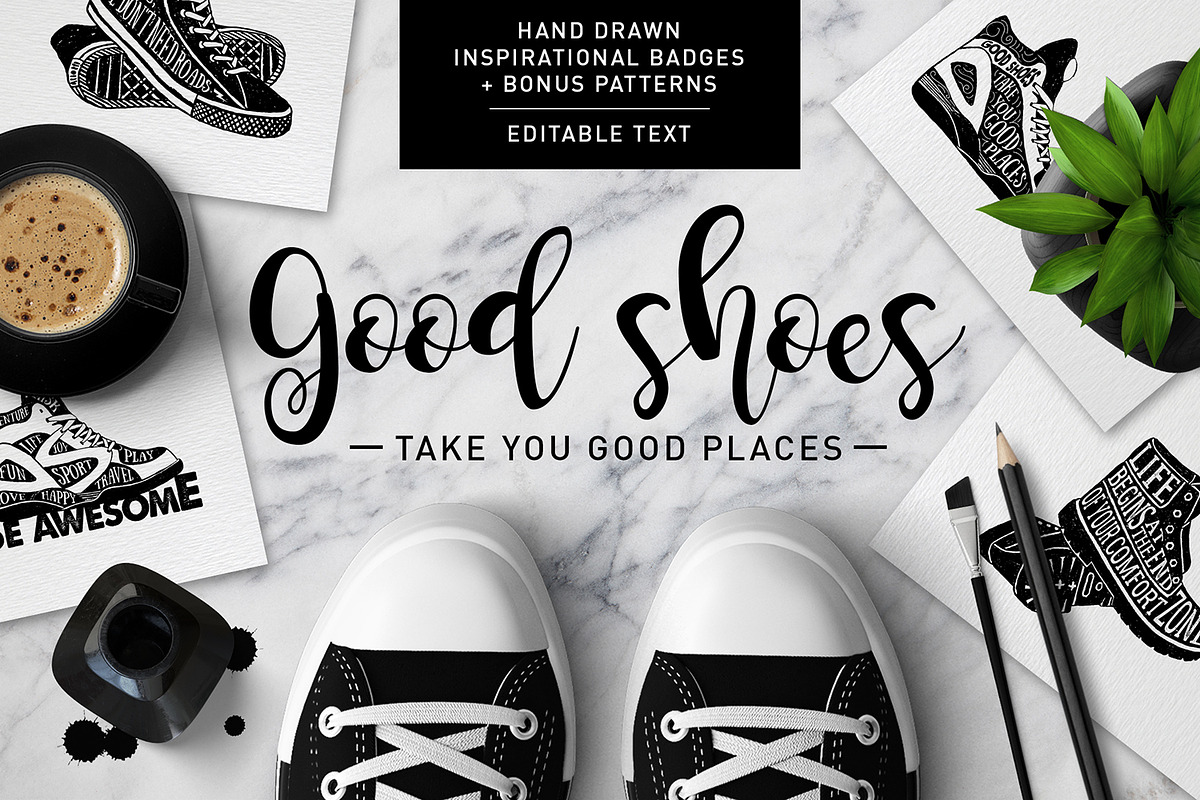 Good Shoes. 8 Inspirational Badges, a Branding & Logo Template by Cosmic Store (Photo 1 of 16)