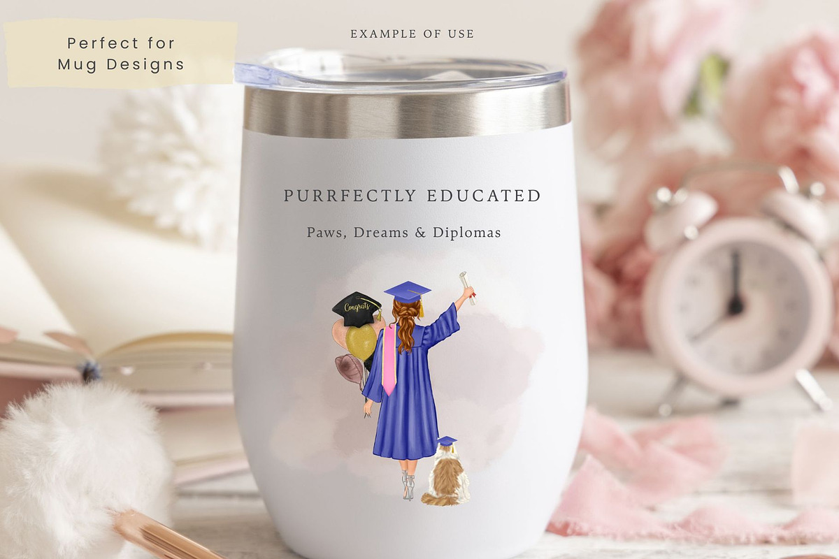 Graduation Girl with Cats Clipart, a Person Illustration by ColorfulPT (Photo 2 of 6)