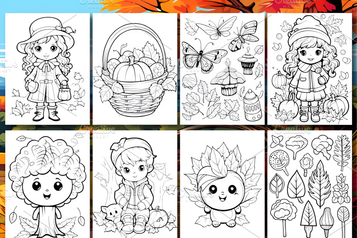 200 Cute Autumn Coloring Pages, a Seasonal Illustration by Coco Bloom (Photo 8 of 9)