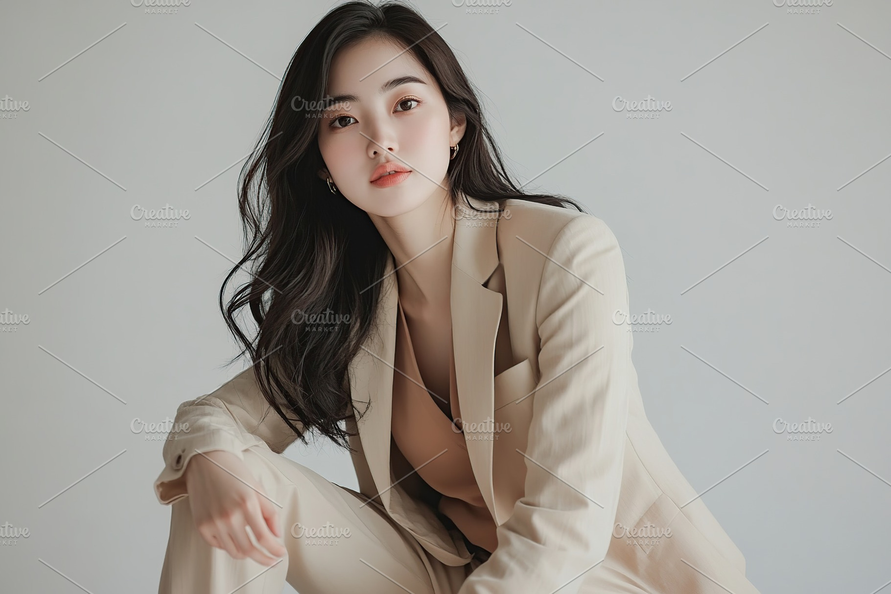 Portrait of charming asian woman with silky long straight hair, a Person Photo by AlyaAnd