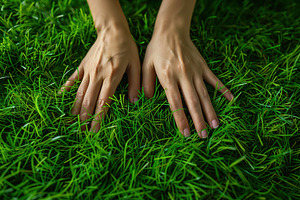 Landscaper laying green grass turfs in the garden, a Nature Photo by AlyaAnd