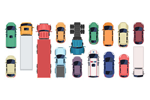 Top view of cars and trucks, a Transportation Illustration by Yayasya
