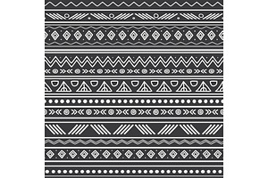 Vector Abstract Black And White Tribal Stripes Seamless Pattern Background. Great For Fabric, Wallpaper, Invitations, Scrapbooking.