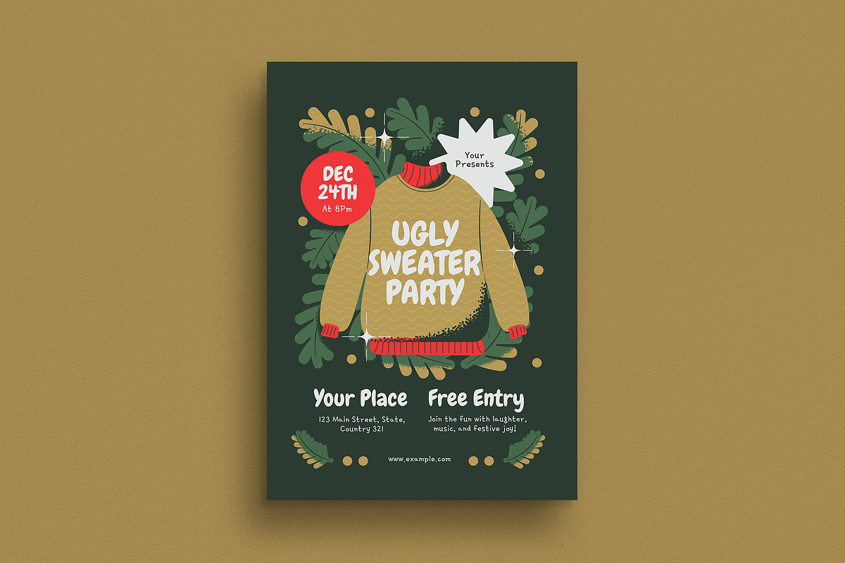 Green Ugly Sweater Party Flyer, a Flyer Template by VectorVactory (Photo 1 of 3)