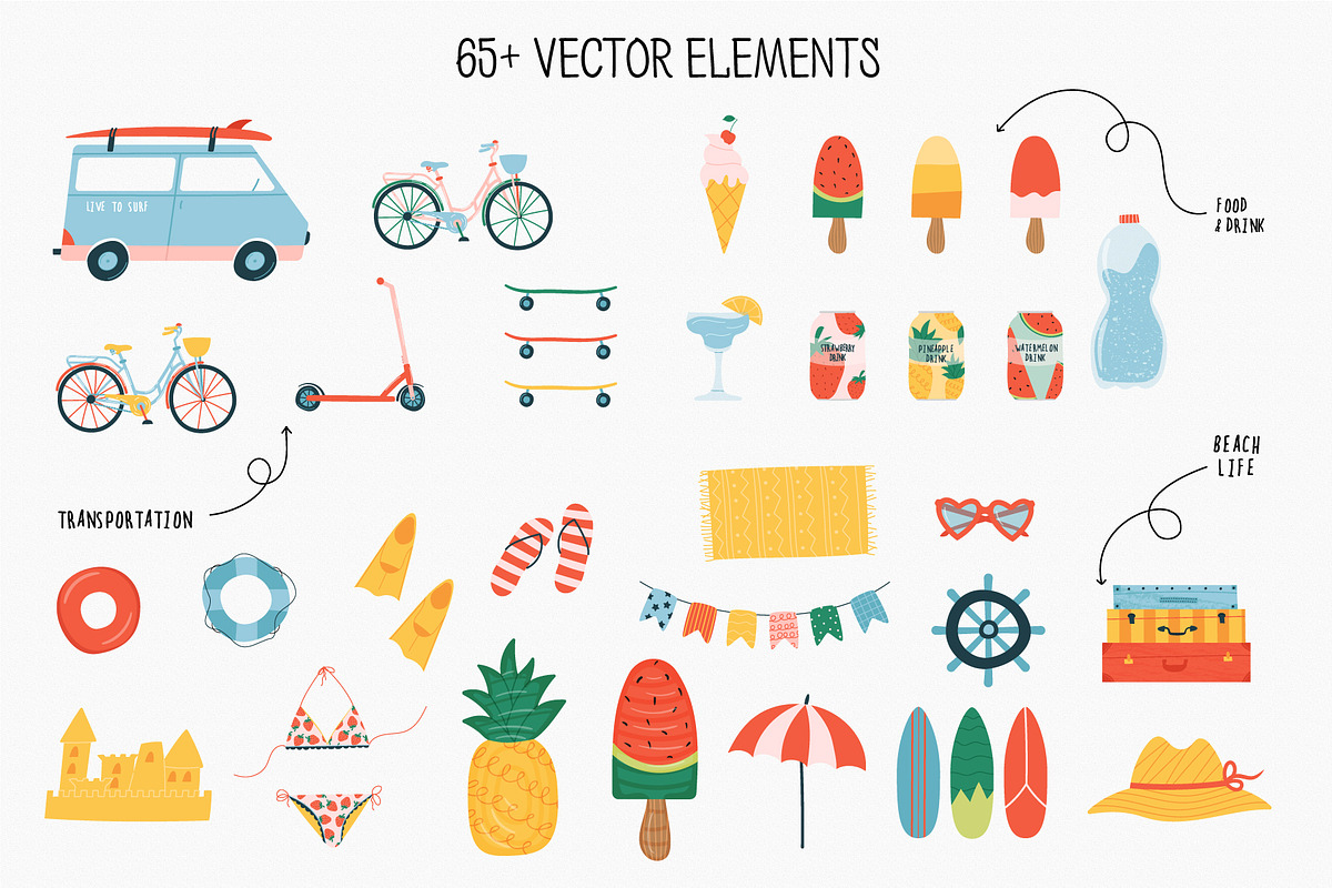 Summer vector clipart & pattern, a Seasonal Illustration by Valerie (Photo 2 of 7)