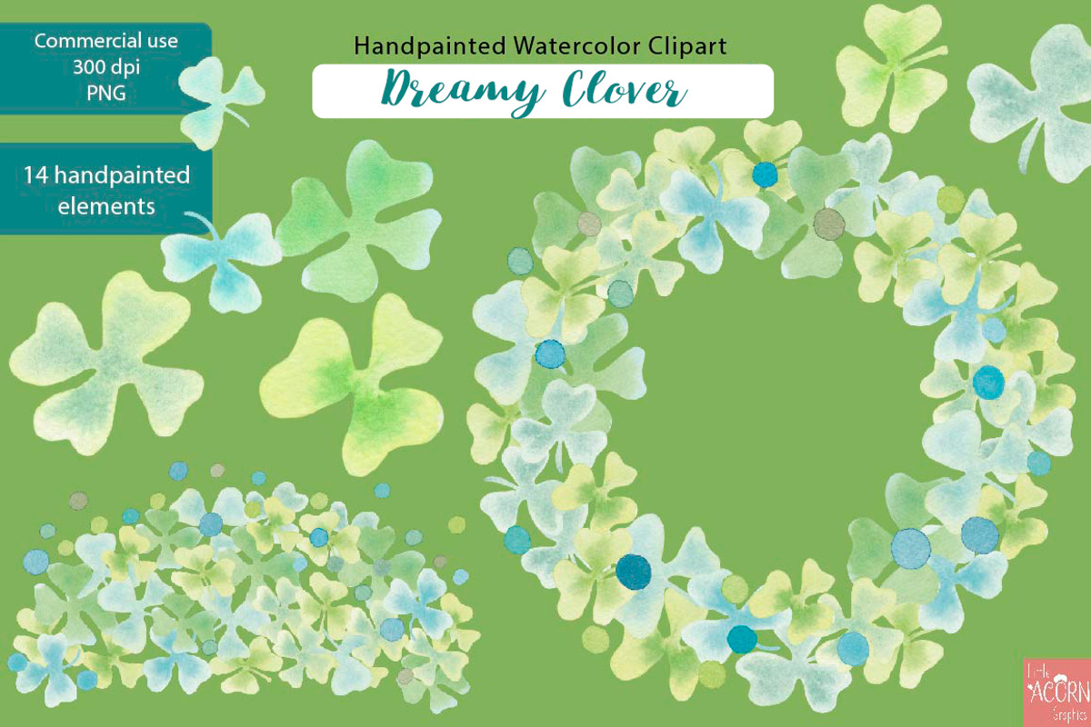 Watercolor Clipart Dreamy Clover PNG, an Illustration by LittleAcornGraphics (Photo 5 of 5)