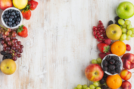 Rainbow fruits background featuring fruits, rainbow, and top view
