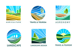 Lawn farm landscape icons, a Seasonal Illustration by Vector Tradition