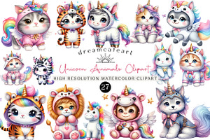 Adorable Unicorn Animals Clipart, an Illustration by DreamCafeArt