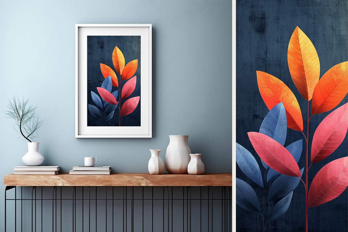 8 blue plant leaves art wall print, a Decorative Illustration by ARTOZEN DIGITAL (Photo 11 of 13)
