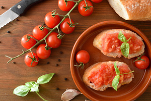 Fresh Tomato Bruschetta on Rustic Plate, a Food & Drink Photo by Davizro's Market