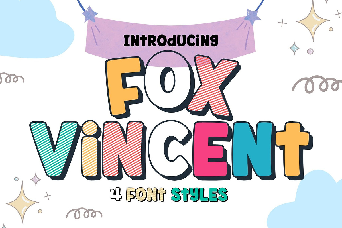 Fox Vincent: 4 Font Styles, a Symbol Font by Fox7 By Rattana (Photo 1 of 12)