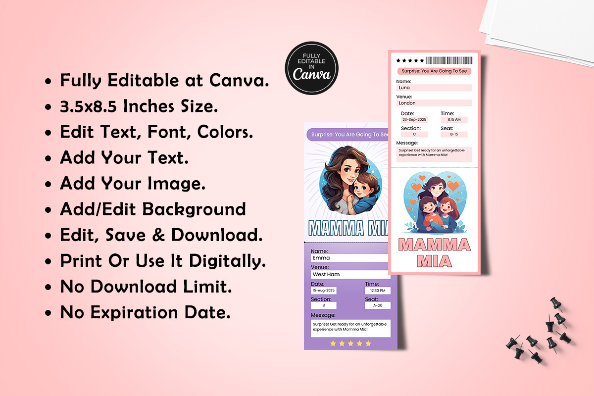 Mamma Mia Broadway Canva Ticket Temp, a Card Template by Snapybiz (Photo 4 of 8)
