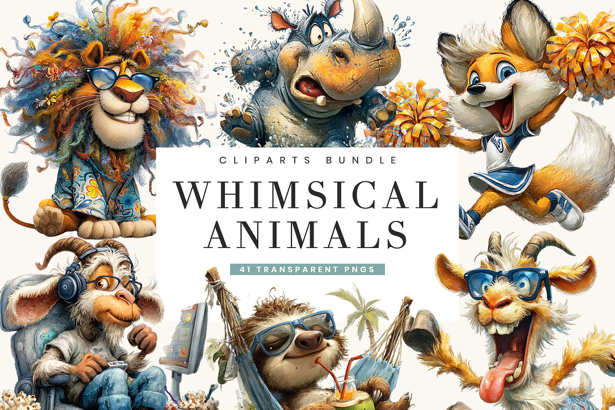Whimsical Animals Clipart Bundle, an Animal Illustration by BusyDaydesign (Photo 1 of 9)