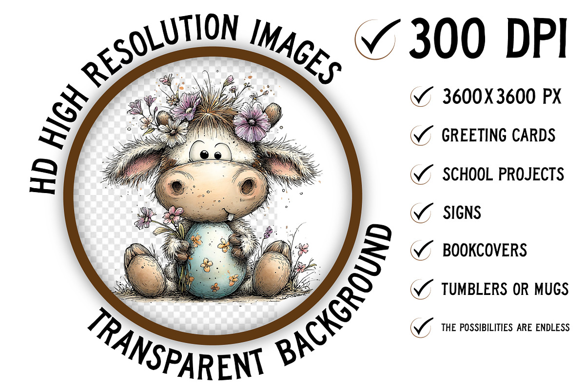Whimsical Easter Cow Clipart Png, an Illustration by Craft Nest (Photo 3 of 9)