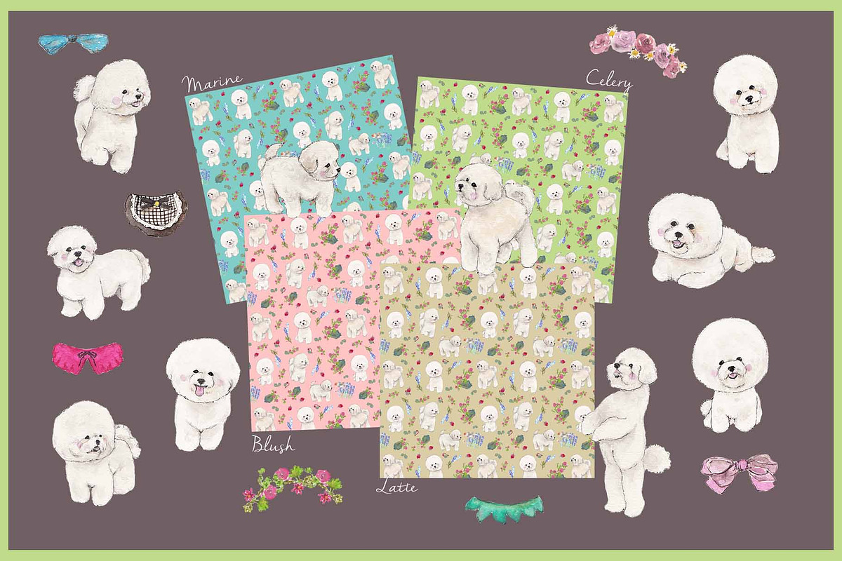 Bichon Frise Clipart Digital Paper, an Animal Illustration by VianneArt (Photo 2 of 7)
