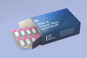 Paper Box With Pills Mockup