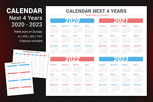 Calendar For Next 4 Years 2020-2023